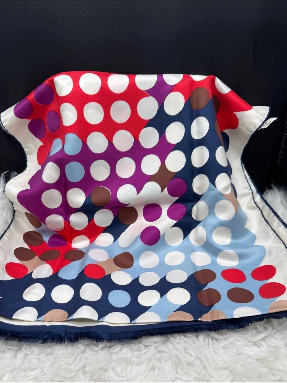 Lanvin Silk Scarf in Navy, Brown, White, Light Blue & Magenta with original box